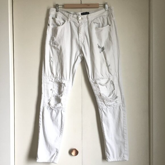 Uh Jeans Denim - Uh Denim White Distressed Pintuck Stretch Skinny Jeans Size 32